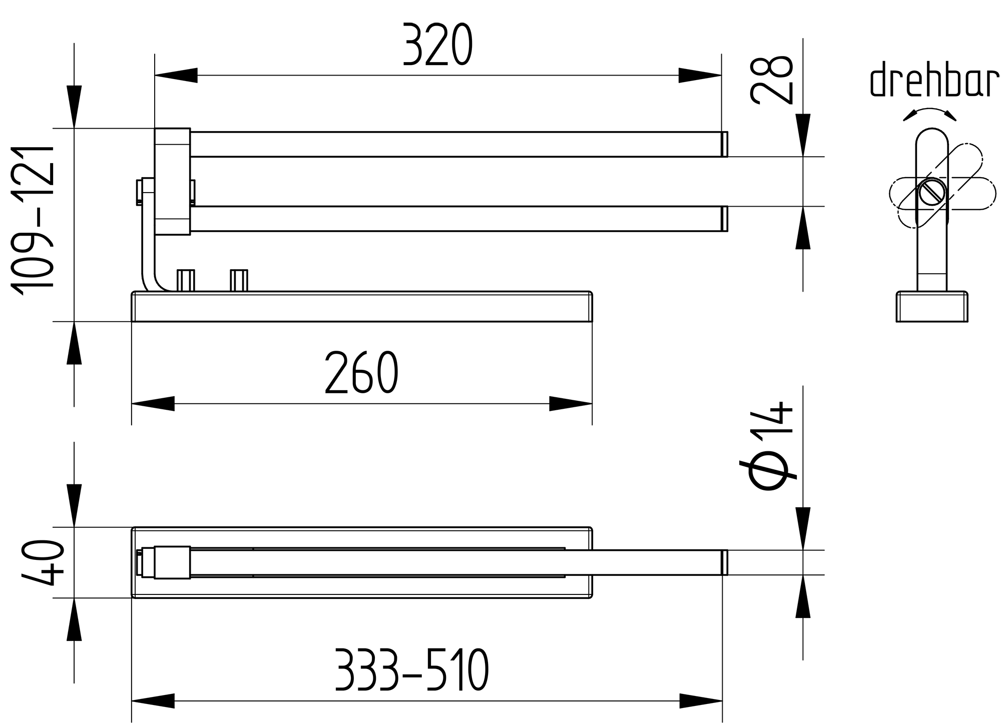Handtuchhalter ausziehbar | 320 mm
