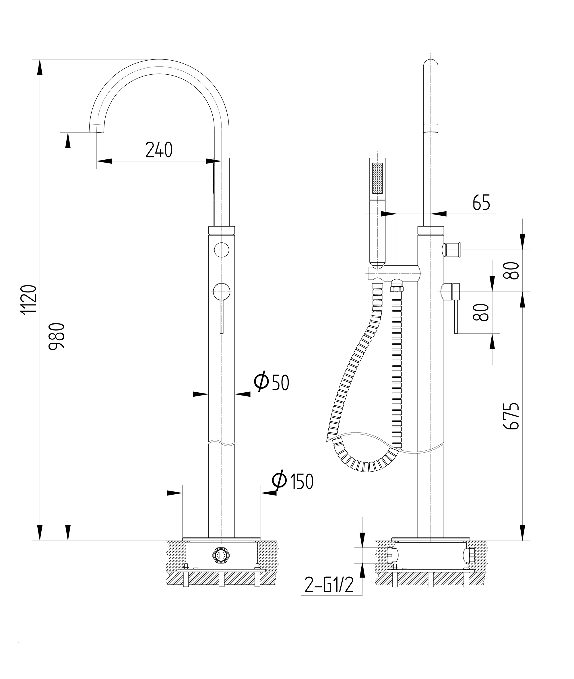 Wanne-Brause-Einhebelmischbatterie