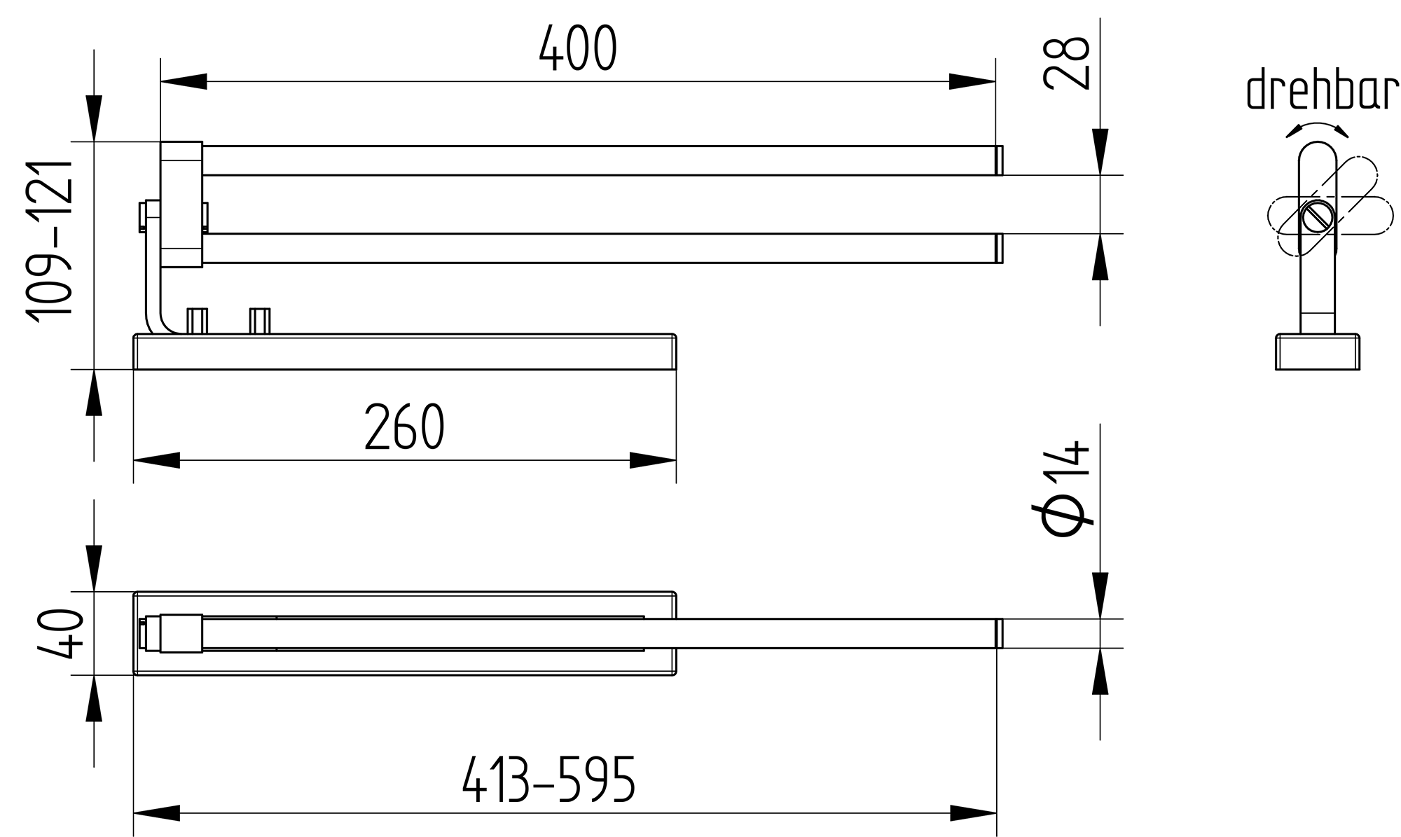 Handtuchhalter ausziehbar | 400 mm
