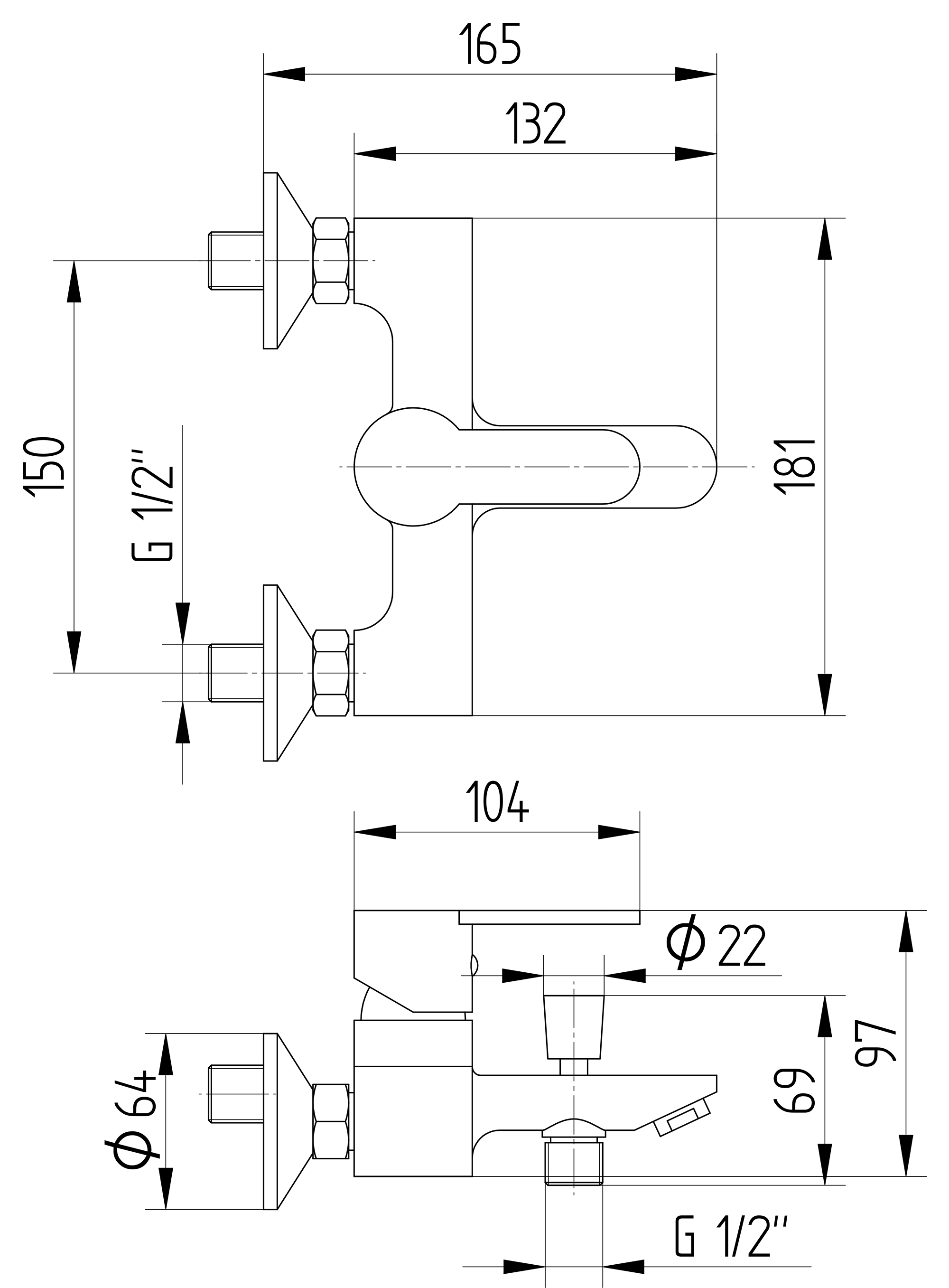 Wanne-Brause-Einhebelmischbatterie