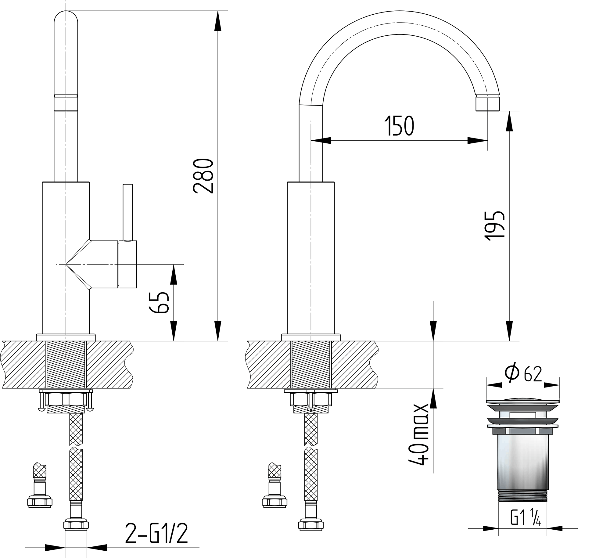 Waschtisch-Einhebelmischbatterie